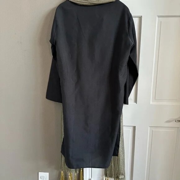 Black Kurta with Gold Tassel Scarf - Picture 3 of 3